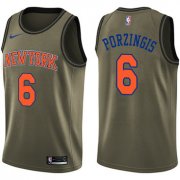 Wholesale Cheap Nike New York Knicks #6 Kristaps Porzingis Green Salute to Service NBA Swingman Jersey