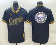Wholesale Cheap Men's Kansas City Royals Big Logo Black Gold Nike Cooperstown Legend V Neck Jersey