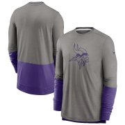 Wholesale Cheap Minnesota Vikings Nike Sideline Player Performance Long Sleeve T-Shirt Heathered Gray Purple