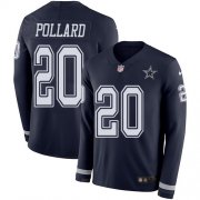 Wholesale Cheap Nike Cowboys #20 Tony Pollard Navy Blue Team Color Youth Stitched NFL Limited Therma Long Sleeve Jersey