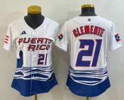 Wholesale Cheap Women's Puerto Rico Baseball #21 Roberto Clemente Number 2023 White World Classic Stitched Jerseys