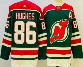 Wholesale Cheap Men\'s New Jersey Devils #86 Jack Hughes Green 2021 Reverse Retro Authentic Jersey