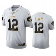 Wholesale Cheap New York Jets #12 Joe Namath Men's Nike White Golden Edition Vapor Limited NFL 100 Jersey