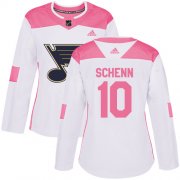 Wholesale Cheap Adidas Blues #10 Brayden Schenn White/Pink Authentic Fashion Women's Stitched NHL Jersey