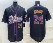 Wholesale Cheap Men's Los Angeles Lakers #24 Kobe Bryant Number Black With Patch Cool Base Stitched Baseball Jersey