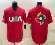 Wholesale Cheap Men's USA Baseball 2023 Red World Big Logo With Patch Classic Stitched Jersey