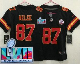Wholesale Cheap Women\'s Kansas City Chiefs #87 Travis Kelce Limited Black Super Bowl LVII Vapor Jersey