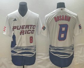 Wholesale Cheap Men\'s Puerto Rico Baseball #8 Eddie Rosario Number 2023 White World Classic Stitched Jersey