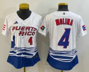 Wholesale Cheap Women's Puerto Rico Baseball #4 Yadier Molina Number 2023 Red World Classic Stitched Jersey