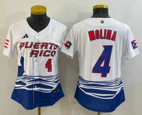 Wholesale Cheap Women\'s Puerto Rico Baseball #4 Yadier Molina Number 2023 Red World Classic Stitched Jersey