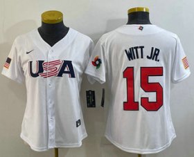 Wholesale Cheap Women\'s USA Baseball #15 Bobby Witt Jr 2023 White World Classic Replica Stitched Jerseys
