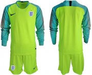 Wholesale Cheap England Blank Shiny Green Goalkeeper Long Sleeves Soccer Country Jersey