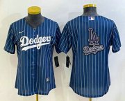 Wholesale Cheap Women's Los Angeles Dodgers Big Logo Navy Blue Pinstripe Stitched MLB Cool Base Nike Jerseys