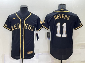 Wholesale Men\'s Boston Red Sox #11 Rafael Devers Black Gold Stitched MLB Flex Base Nike Jersey