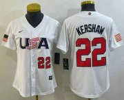 Wholesale Cheap Women's USA Baseball #22 Clayton Kershaw Number 2023 White World Classic Stitched Jerseys