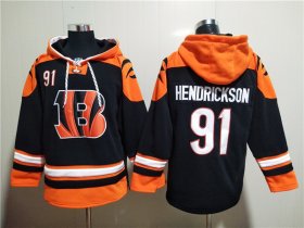 Wholesale Cheap Men\'s Cincinnati Bengals #91 Trey Hendrickson Orange Black Ageless Must-Have Lace-Up Pullover Hoodie