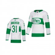 Wholesale Cheap Adidas Maple Leafs #31 Frederik Andersen White 2019 St. Patrick's Day Authentic Player Stitched Youth NHL Jersey