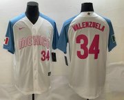Wholesale Cheap Men's Mexico Baseball #34 Fernando Valenzuela Number 2023 White Blue World Classic Stitched Jersey