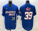 Wholesale Cheap Men's Puerto Rico Baseball #39 Edwin Diaz Number 2023 Blue World Baseball Classic Stitched Jersey