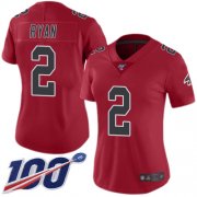 Wholesale Cheap Nike Falcons #2 Matt Ryan Red Women's Stitched NFL Limited Rush 100th Season Jersey