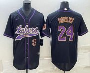 Wholesale Cheap Men's Los Angeles Lakers #8 #24 Kobe Bryant Number Black With Patch Cool Base Stitched Baseball Jersey