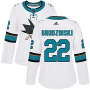Wholesale Cheap Adidas Sharks #22 Jonny Brodzinski White Road Authentic Women's Stitched NHL Jersey