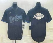 Wholesale Cheap Men's Los Angeles Dodgers Black Team Big Logo Cool Base Stitched Baseball Jersey