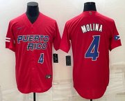 Wholesale Cheap Mens Puerto Rico Baseball #4 Yadier Molina Number 2023 Red World Baseball Classic Stitched Jersey