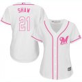 Wholesale Cheap Brewers #21 Travis Shaw White/Pink Fashion Women's Stitched MLB Jersey