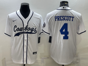 Wholesale Cheap Men's Dallas Cowboys #4 Dak Prescott White With Patch Cool Base Stitched Baseball Jersey