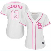 Wholesale Cheap Cardinals #13 Matt Carpenter White/Pink Fashion Women's Stitched MLB Jersey