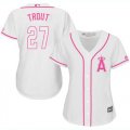 Wholesale Cheap Angels #27 Mike Trout White/Pink Fashion Women's Stitched MLB Jersey