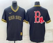 Wholesale Cheap Men's Boston Red Sox Big Logo Black Gold Nike Cooperstown Legend V Neck Jersey