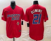 Wholesale Cheap Men's Puerto Rico Baseball #21 Roberto Clemente 2023 Red World Classic Stitched Jersey