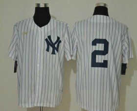 Wholesale Cheap Men\'s New York Yankees #2 Derek Jeter No Name White Throwback Stitched MLB Cool Base Nike Jersey