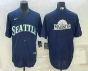 Wholesale Cheap Men's Seattle Mariners Big Logo Navy Blue Stitched MLB Cool Base Nike Jersey