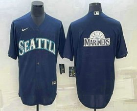 Wholesale Cheap Men\'s Seattle Mariners Big Logo Navy Blue Stitched MLB Cool Base Nike Jersey