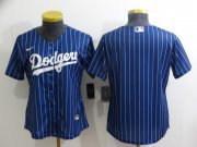 Wholesale Cheap Women's Los Angeles Dodgers Blank Navy Blue Pinstripe Stitched MLB Cool Base Nike Jersey