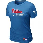 Wholesale Cheap Women's Philadelphia Phillies Nike Short Sleeve Practice MLB T-Shirt Indigo Blue