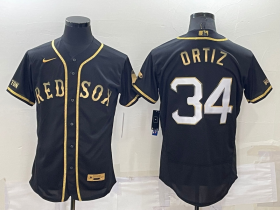 Wholesale Cheap Men\'s Boston Red Sox #34 David Ortiz Black Gold Flex base Stitched Baseball Jersey