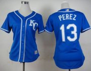 Wholesale Cheap Royals #13 Salvador Perez Blue Alternate 2 Women's Stitched MLB Jersey