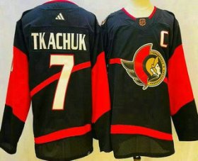 Wholesale Cheap Men\'s Ottawa Senators #7 Brady Tkachuk Black 2022 Reverse Retro Authentic Jersey