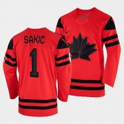 Wholesale Cheap Men's Canada Hockey Joe Sakic Red 2022 Winter Olympic #1 Gold Winner Jersey