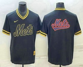 Wholesale Cheap Men\'s New York Mets Big Logo Black Gold Nike Cooperstown Legend V Neck Jerseys