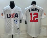 Wholesale Cheap Men's USA Baseball #12 Kyle Schwarber Number 2023 White World Baseball Classic Stitched Jersey