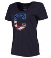 Wholesale Cheap Women's Cleveland Indians USA Flag Fashion T-Shirt Navy Blue