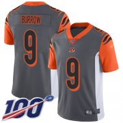 Wholesale Cheap Nike Bengals #9 Joe Burrow Silver Men's Stitched NFL Limited Inverted Legend 100th Season Jersey