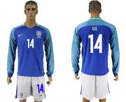 Wholesale Cheap Brazil #14 Gil Away Long Sleeves Soccer Country Jersey