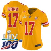 Wholesale Cheap Nike Chiefs #17 Mecole Hardman Gold Super Bowl LIV 2020 Women's Stitched NFL Limited Inverted Legend 100th Season Jersey