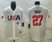 Wholesale Cheap Men's USA Baseball #27 Mike Trout 2023 White World Baseball Classic Replica Stitched Jersey